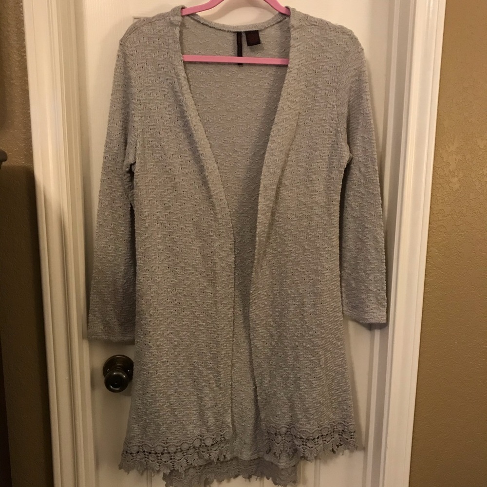 Heart-n-Crush Light Gray Cardigan Sweater Sz Large
